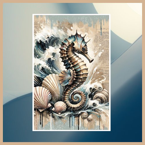 Ocean Waves Seahorse Abstract  Poster