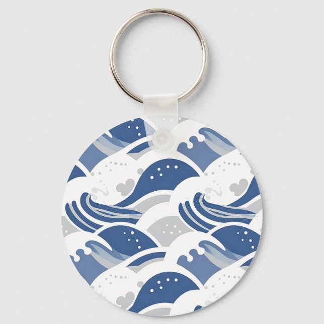 Ocean Waves Seamless Pattern Keychain (Front)