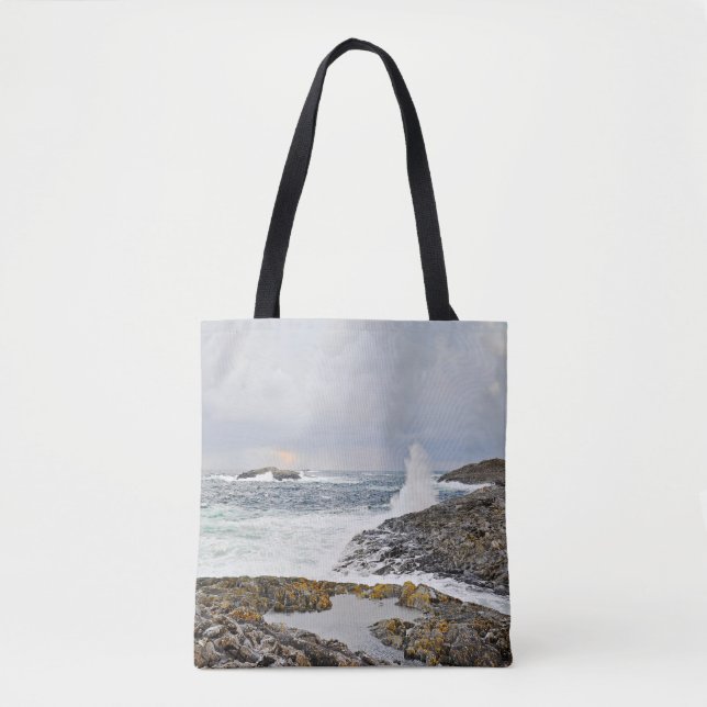 Ocean waves seascape storm rocks sea tote bag (Front)