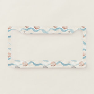 Ocean Waves Seashell Pattern License Plate Frame