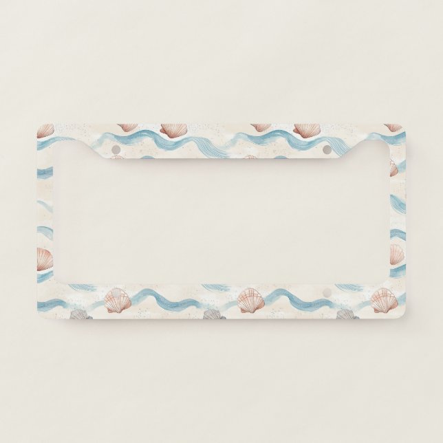 Ocean Waves Seashell Pattern License Plate Frame (Front)