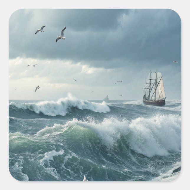 Ocean Waves Square Sticker (Front)