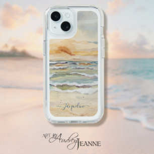 Ocean Waves Sun Sea n Sand Watercolor Blue Name iPhone 15 Case