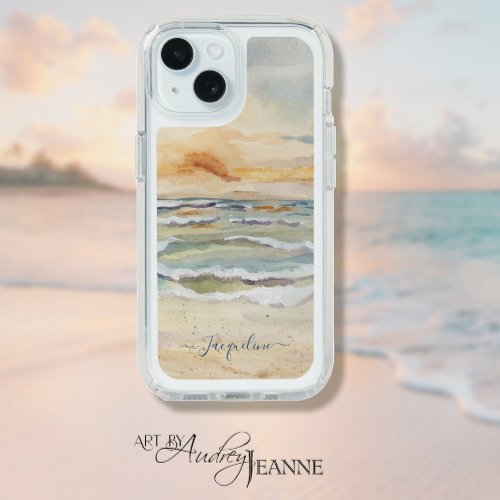 Ocean Waves Sun Sea n Sand Watercolor Blue Name iPhone 15 Case