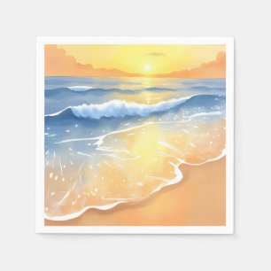 Ocean Waves Sunset Beach Watercolor Napkins