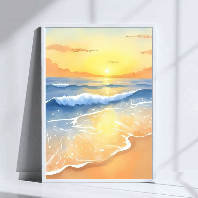 Ocean Waves Sunset | Beach Watercolor Poster (Creator Uploaded)