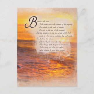 Ocean Waves Sunset Bible Scriptures Psalms 1:1 Postcard