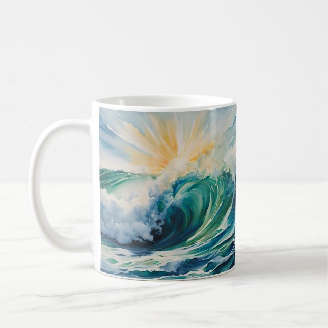 Ocean Waves Sunshine Beach Art Coffee Mug (Left)