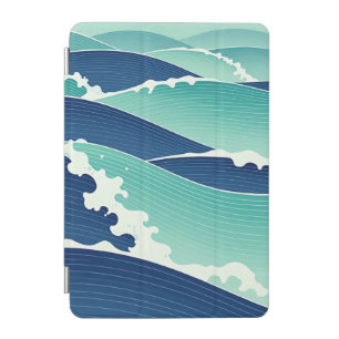 Ocean Waves Teal Blue Japanese Style iPad Mini Cover