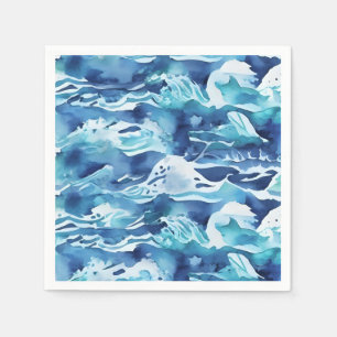 Ocean Waves Teal Watercolor Aqua Blue Napkins