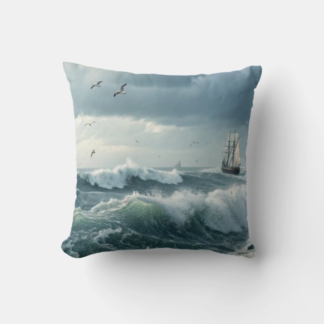 Ocean Waves Throw Pillow (Front)