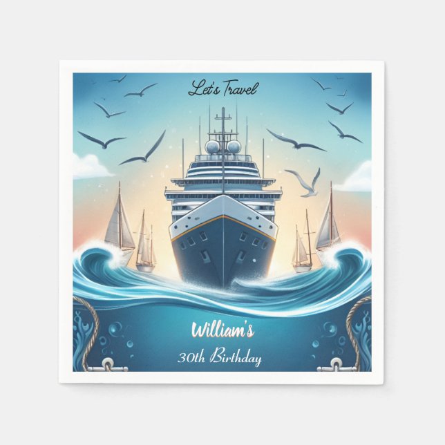 Ocean Waves Travel Anchor Yacht 30th Birthday Napkins (Front)