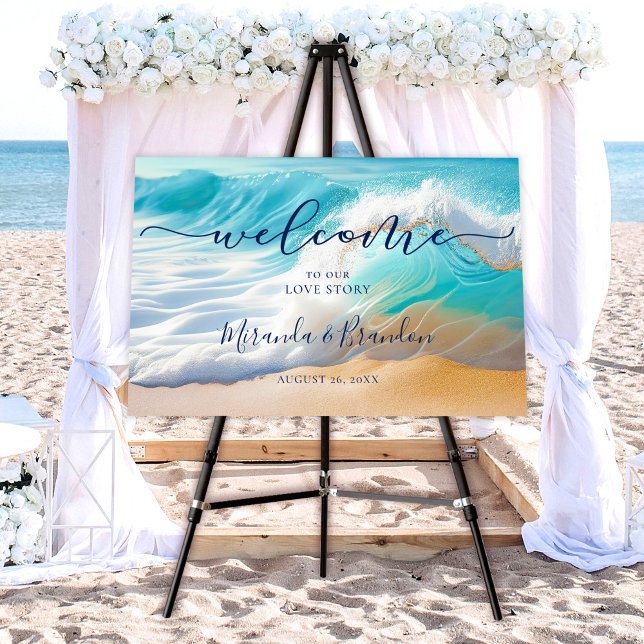 Ocean Waves Tropical Beach Wedding Welcome Sign (Creator Uploaded)