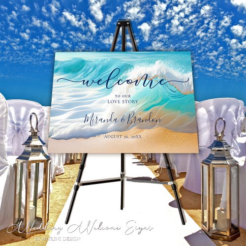 Ocean Waves Tropical Beach Wedding Welcome Sign