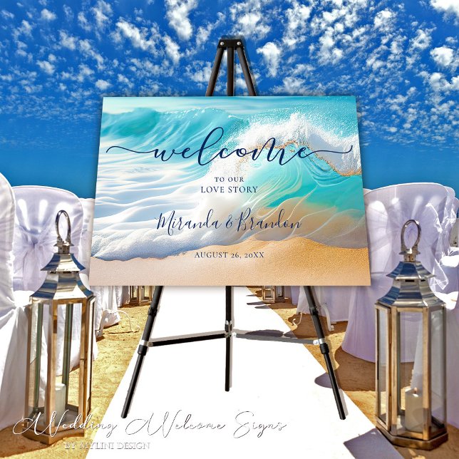 Ocean Waves Tropical Beach Wedding Welcome Sign (Creator Uploaded)