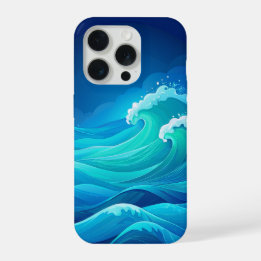 Ocean Waves Turquoise Navy Blue Sea Art iPhone 15 Pro Case