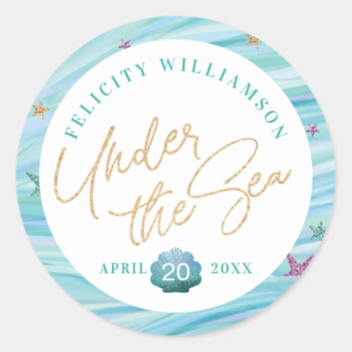 Ocean Waves Under The Sea Mermaid Baby Shower Classic Round Sticker