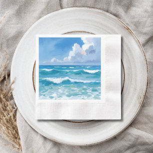Ocean Waves Watercolor Beach Coastal Wedding Napkins