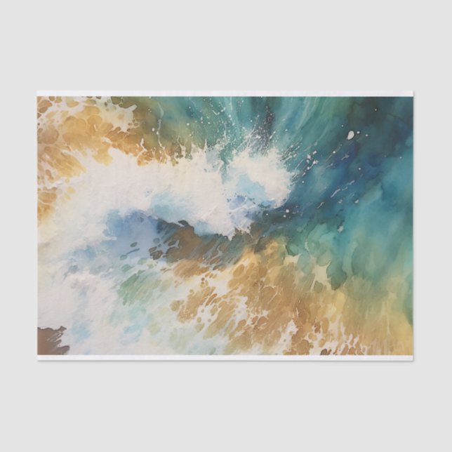 Ocean Waves Watercolor Beach Decoupage Tissue Paper (Front)