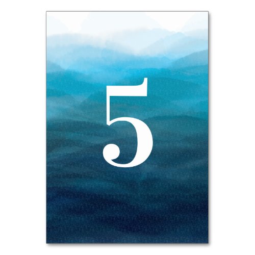 Ocean Waves Watercolor Wedding Table Number Cards