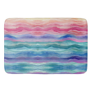 Ocean Waves Watercolour Rainbow Inspired Stripe Bath Mat