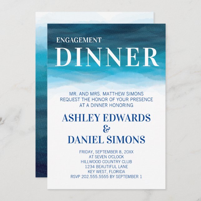 Ocean Waves Wedding Engagement Dinner Invitation (Front/Back)