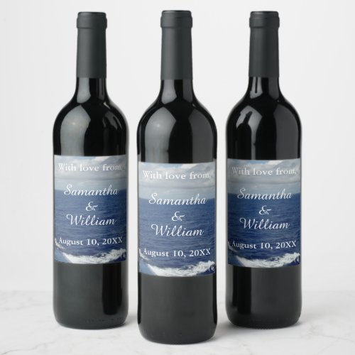 Ocean Waves Wedding Thank You Wine Label