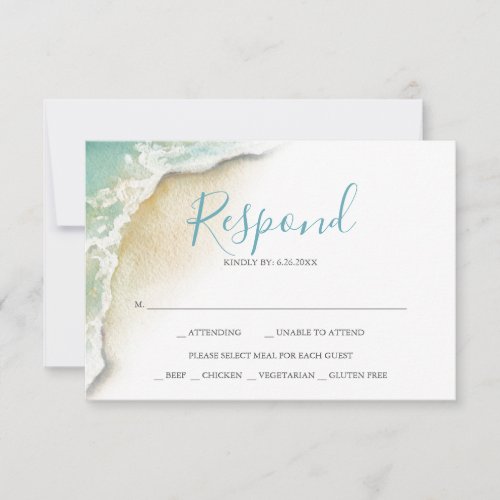 Ocean Waves Wedding Turquoise Blue Reply RSVP