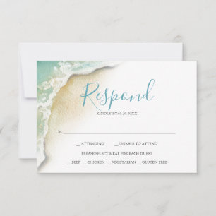 Ocean Waves Wedding Turquoise Blue Reply RSVP Card