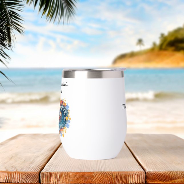 Ocean waves, wine's embrace thermal wine tumbler (Beach)