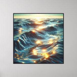 Ocean Waves with Golden Sunlight Glow – Abstract Canvas Print