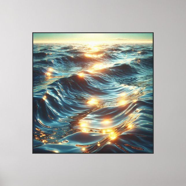 Ocean Waves with Golden Sunlight Glow – Abstract   Canvas Print (Front)