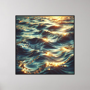 Ocean Waves with Golden Sunlight Reflection Canvas Print