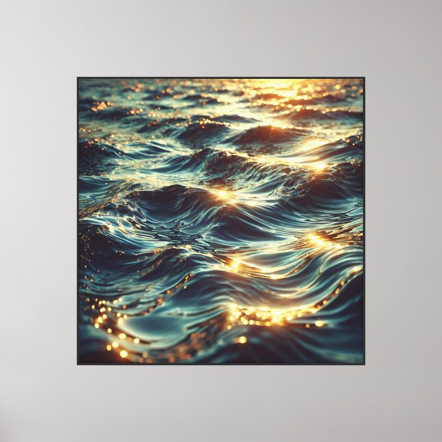 Ocean Waves with Golden Sunlight Reflection   Canvas Print (Front)