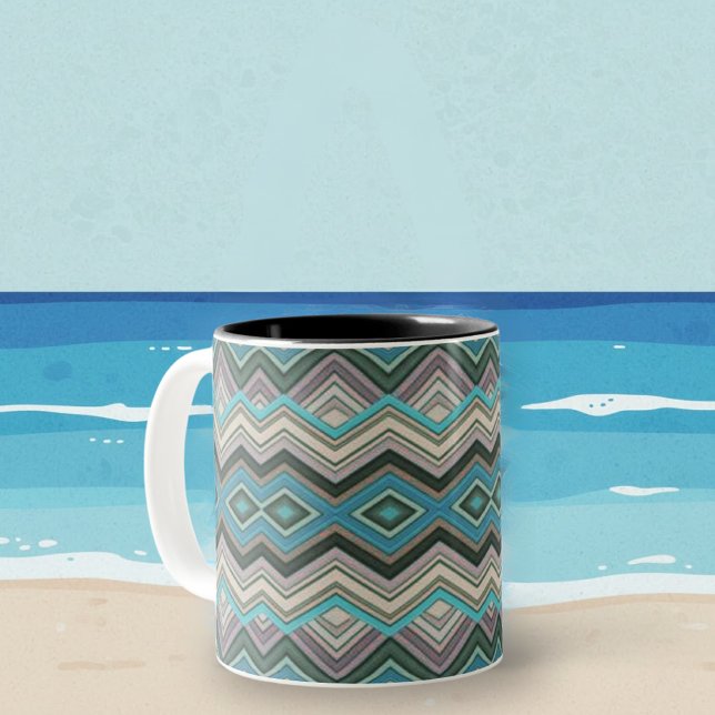 Ocean Waves Zig Zags & Stripes Two-Tone Coffee Mug (Creator Uploaded)