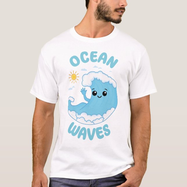 Ocean Waving Funny Cute Kawaii Pun Summer T-Shirt (Front)