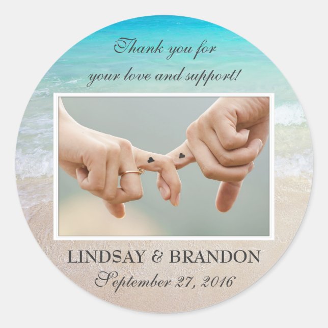 Ocean Wedding Photo Thank You Favor Labels (Front)