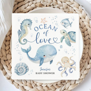 Ocean Whale Baby Shower Boy Blue Paper Napkins