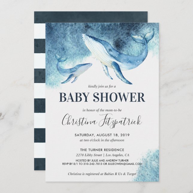 Ocean Whale Baby Shower Invitation (Front/Back)