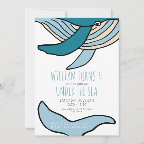 Ocean Whale Boys Birthday Party Invitation