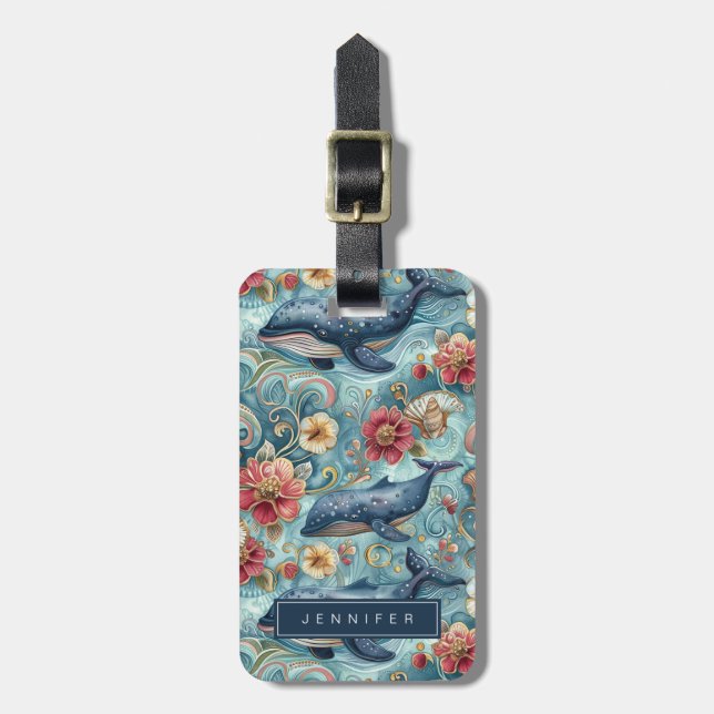 Ocean Whale Luggage Tag (Front Vertical)