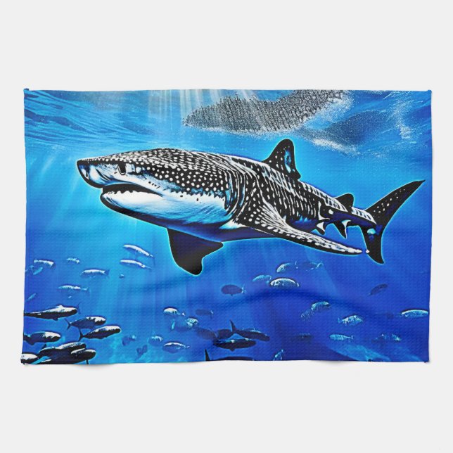 Ocean Whale Shark Giant Swimming Kitchen Towel (Horizontal)