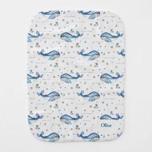Ocean Whale Theme Nursery Name Burp Cloth