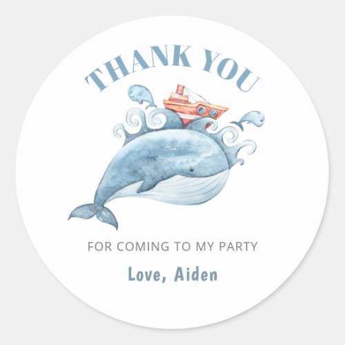 Ocean Whale Theme Party Thank You Classic Round Sticker