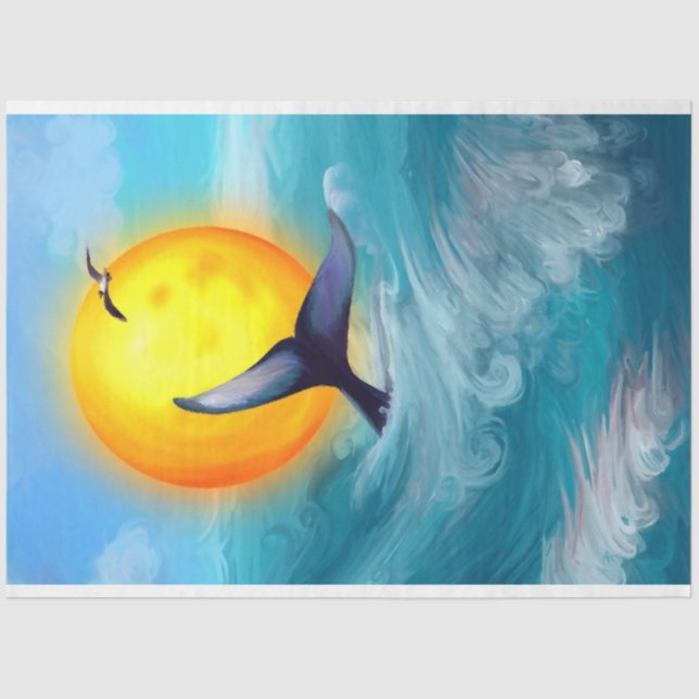 Ocean Whale Watercolor Decoupage Tissue Paper (Front)