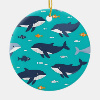 Ocean Whales Dolphins Pattern Ceramic Ornament