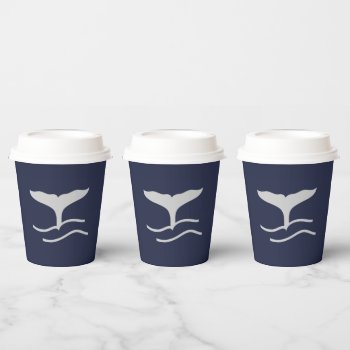 Ocean Whales Tail Outline Navy And Grey Party Paper Cups by kapskitchen at Zazzle