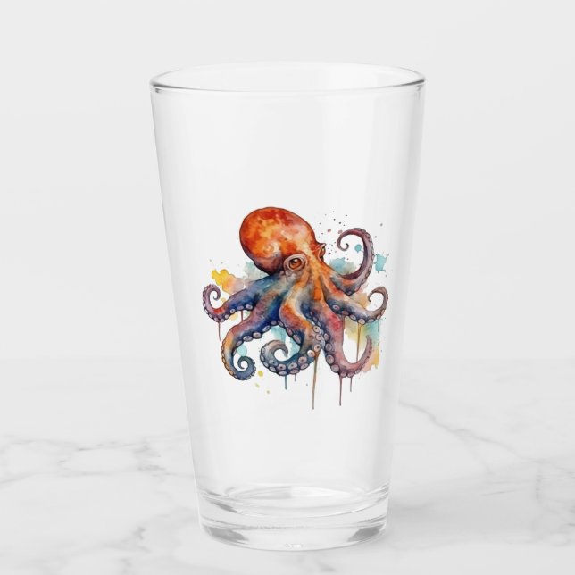Ocean Whimsy: Colorful Octopus Glass (Front)
