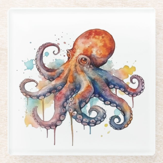 Ocean Whimsy: Colorful Octopus Glass Coaster (Front)