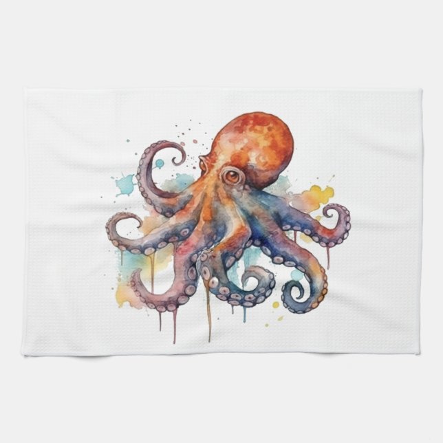 Ocean Whimsy: Colorful Octopus Kitchen Towel (Horizontal)